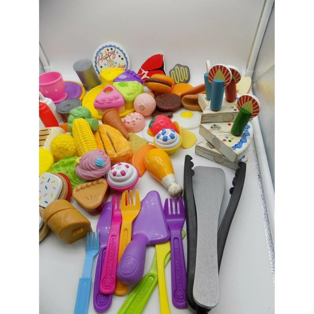 Mixed Play Food Lot Plastic Wooden Kitchen Accessories Pizza Cake Utensils